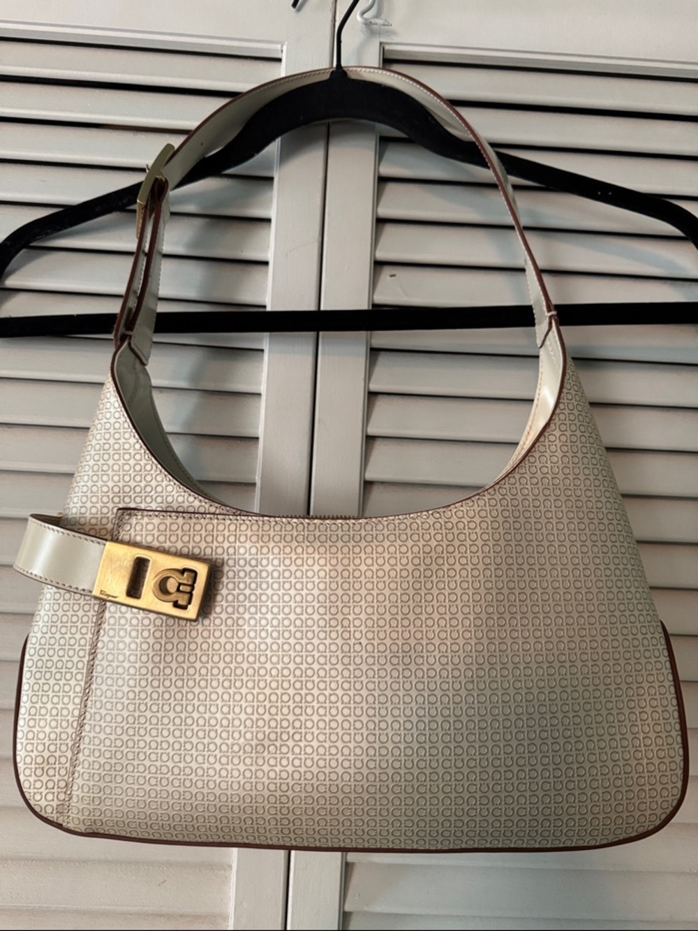 Salvatore Ferragamo Cream Logo Hobo with Gold Buckle